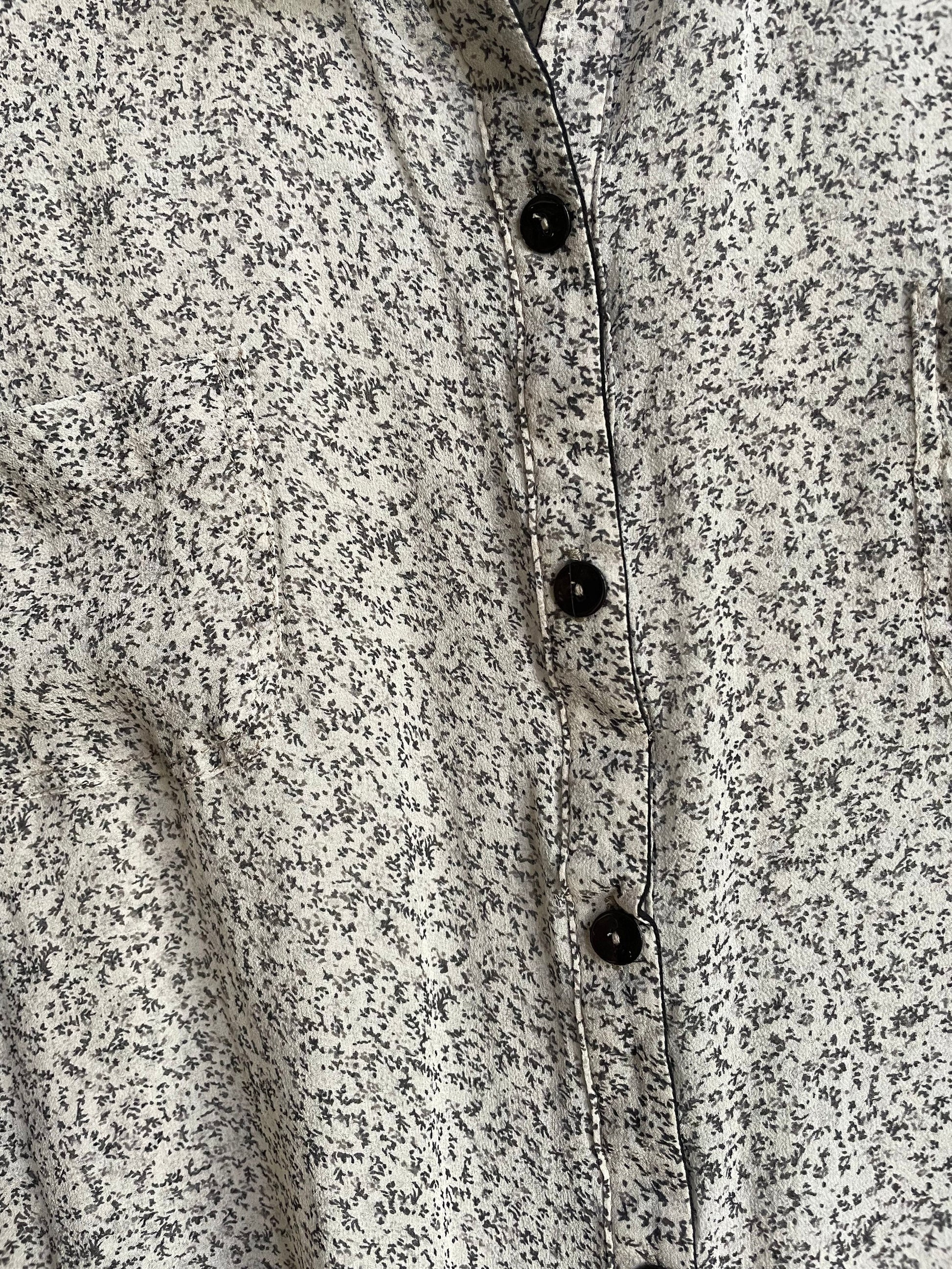 Silk sheer black and white Krizia designer blouse, See through vintage loose floral shirt, Feminine woman top, Vintage button up blouse