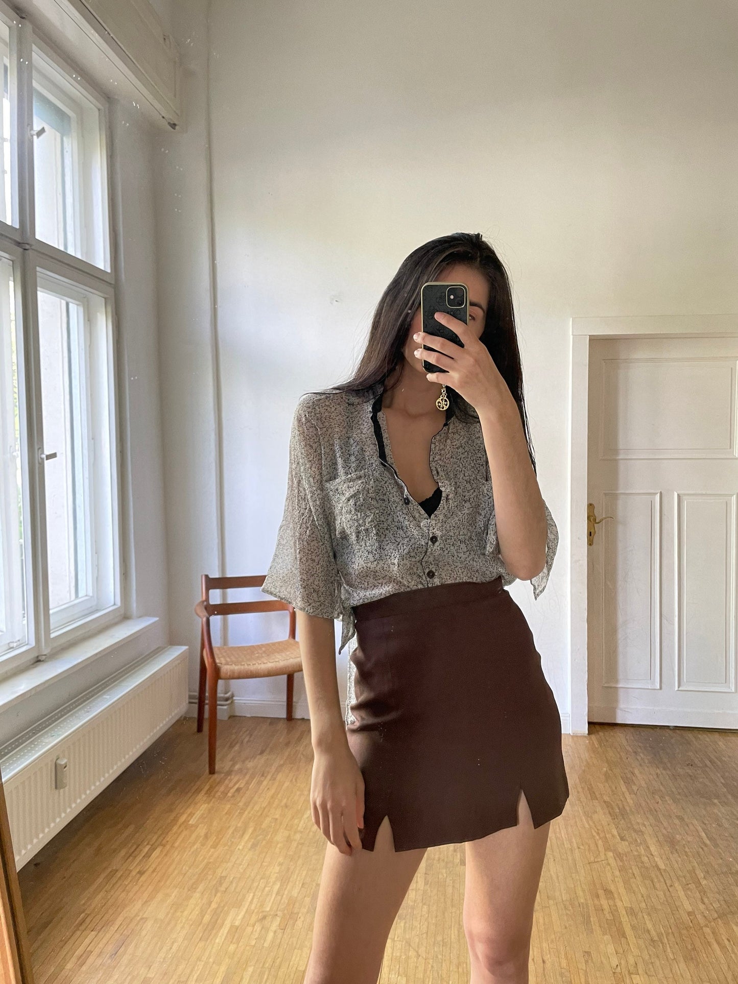 Silk sheer black and white Krizia designer blouse, See through vintage loose floral shirt, Feminine woman top, Vintage button up blouse