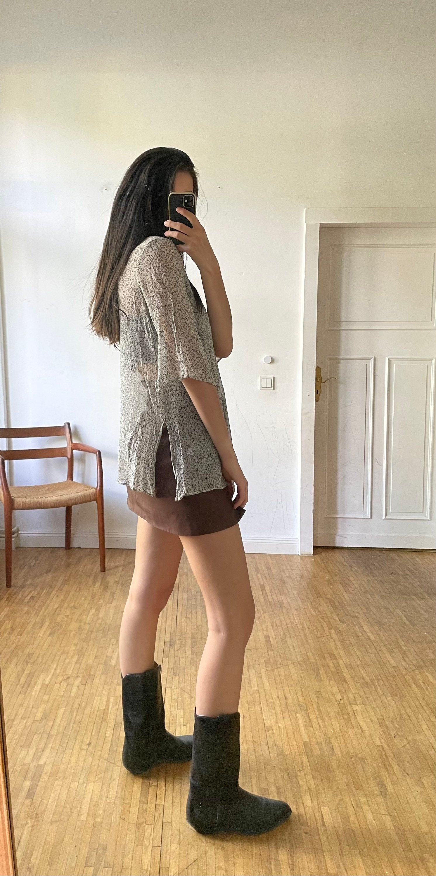 Silk sheer black and white Krizia designer blouse, See through vintage loose floral shirt, Feminine woman top, Vintage button up blouse