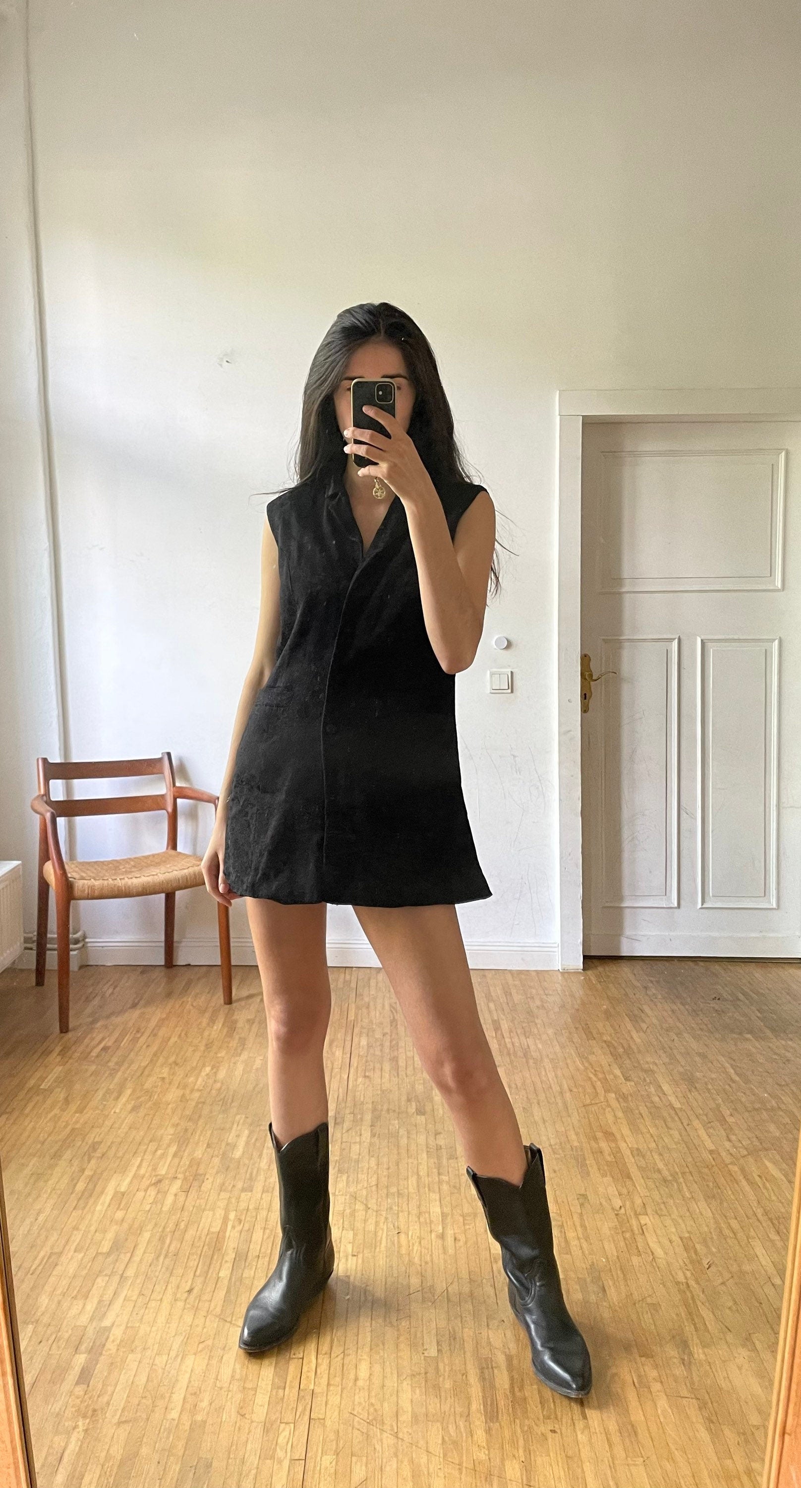 Dark academia Long black waistcoat, Gothic vest, Vintage black jacket, Goth clothing, Black party mini dress, Vampire costume cardigan