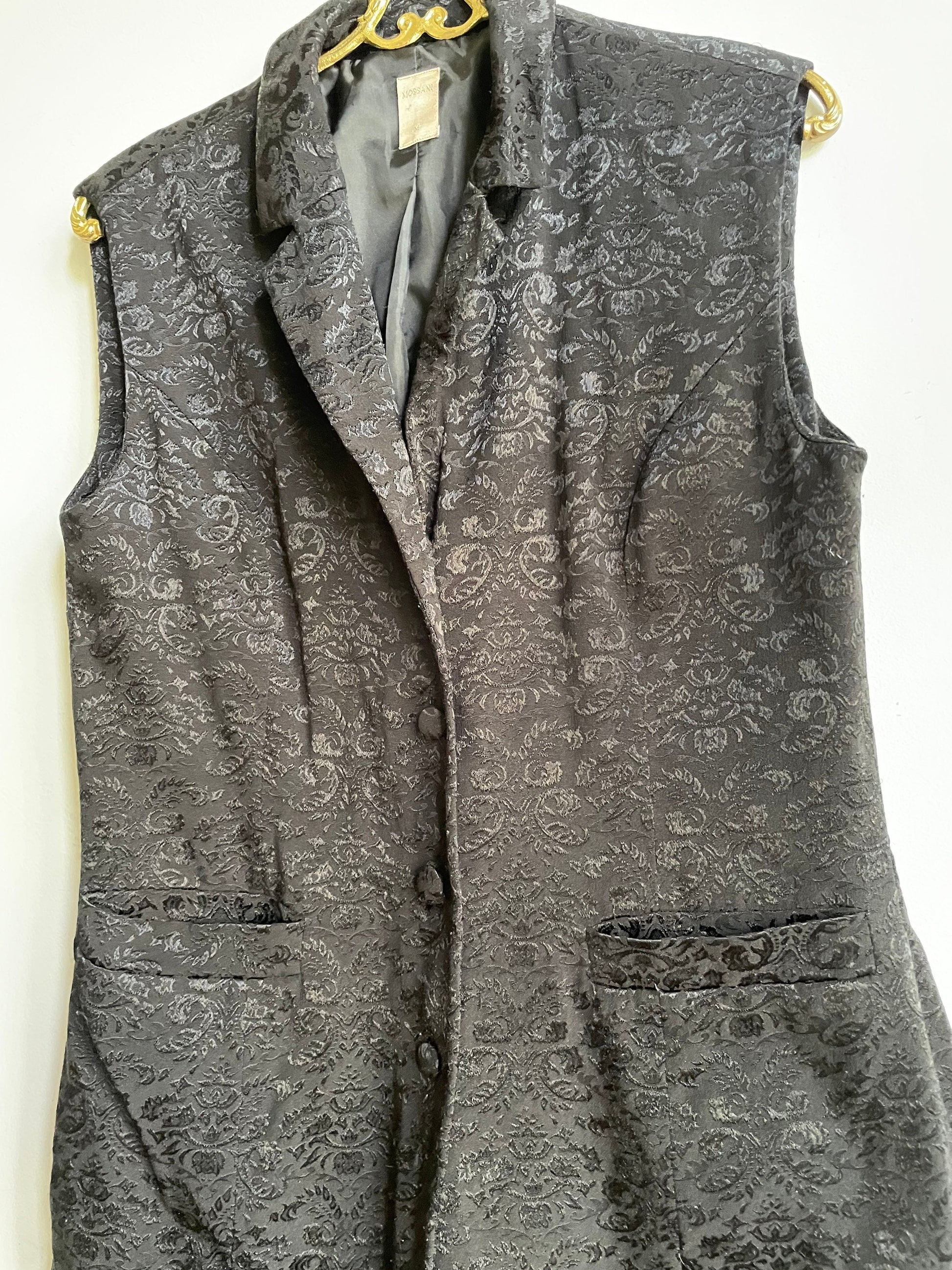 Dark academia Long black waistcoat, Gothic vest, Vintage black jacket, Goth clothing, Black party mini dress, Vampire costume cardigan