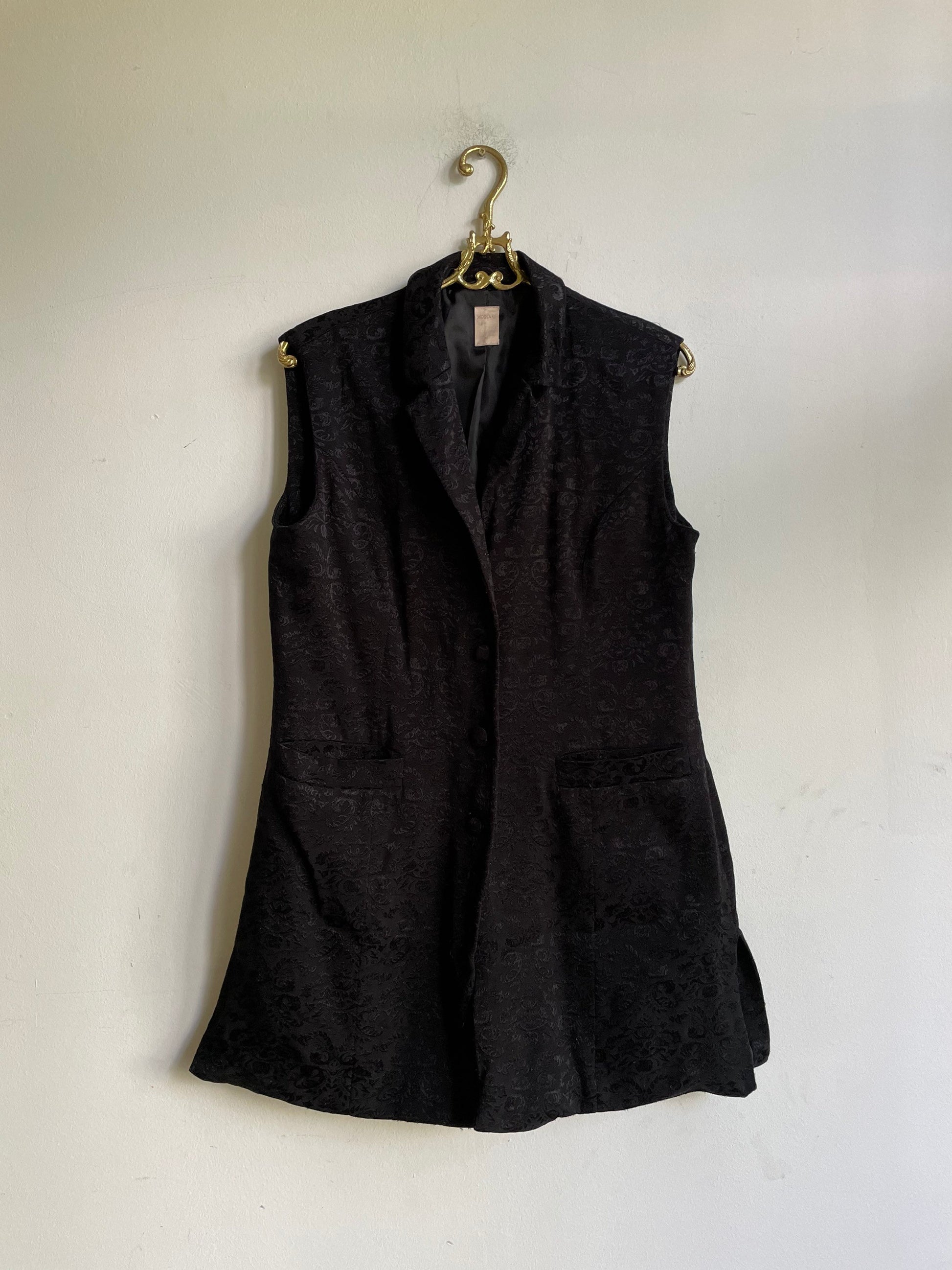 Dark academia Long black waistcoat, Gothic vest, Vintage black jacket, Goth clothing, Black party mini dress, Vampire costume cardigan