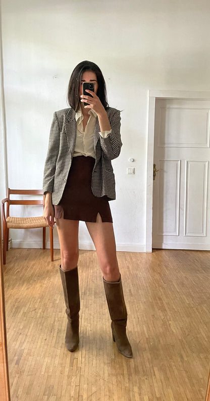 Vintage Brown Houndstooth Blazer — back view