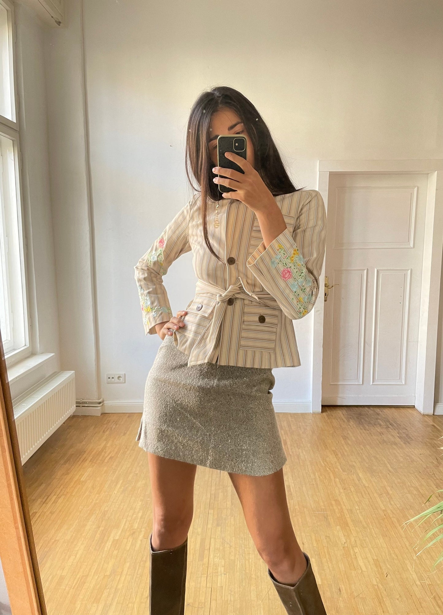 Diane von Furstenberg summer blazer jacket, Striped designer jacket with floral embroidering, Spring designer jacket