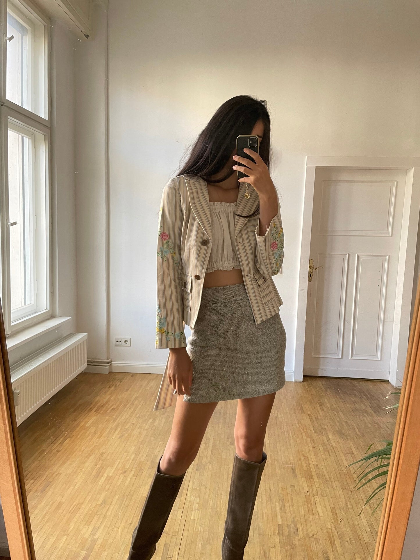 Diane von Furstenberg summer blazer jacket, Striped designer jacket with floral embroidering, Spring designer jacket