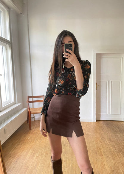 70s Black Lycra Floral Top — back view