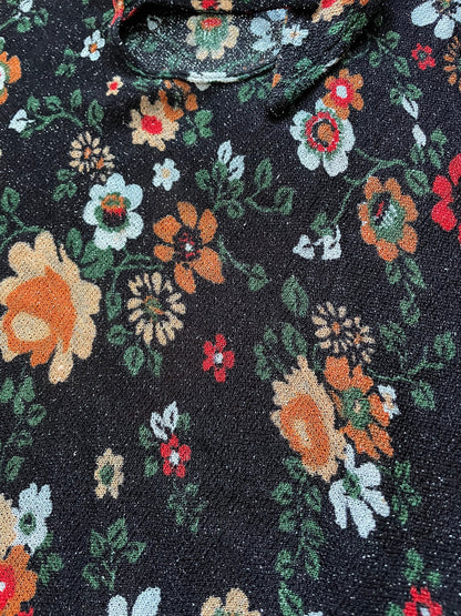 70s Black Lycra Floral Top — additional view 6