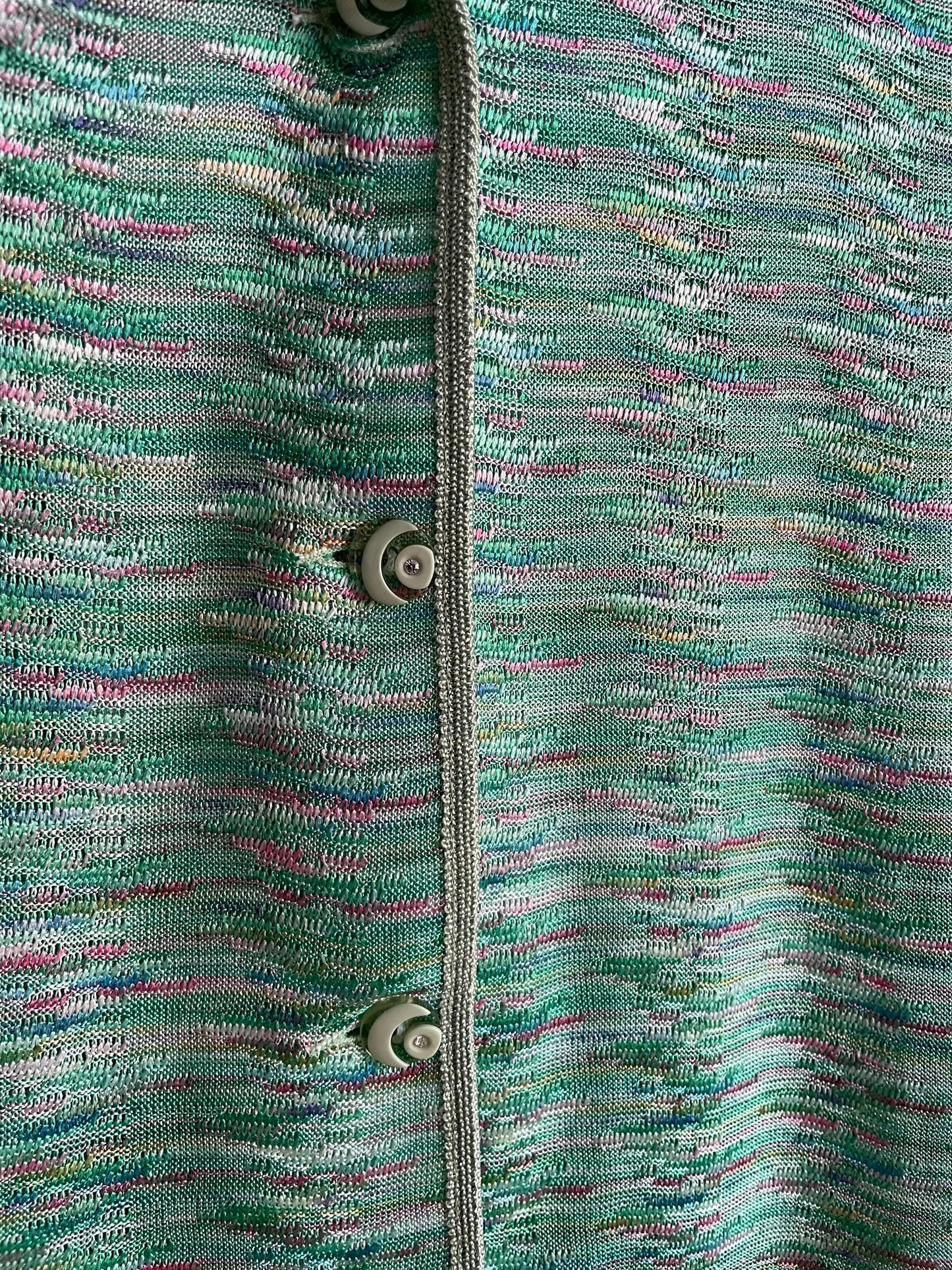 Vintage Green Tropical Summer Blouse, 80s Sheer Short Sleeve Feminine Shirt, Glittery Button-Up, Removable Padded Shoulders, M-L