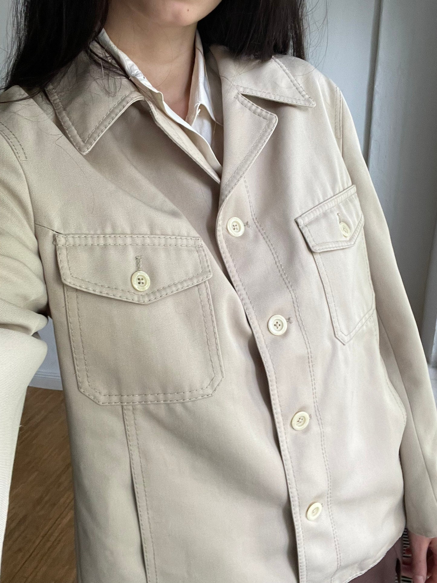 Vintage Mens Beige Jacket, Modern Cut, Lightweight Summer Blazer, Casual, Dark Academia Style, Oversized Fit, Trendy Wardrobe Essential