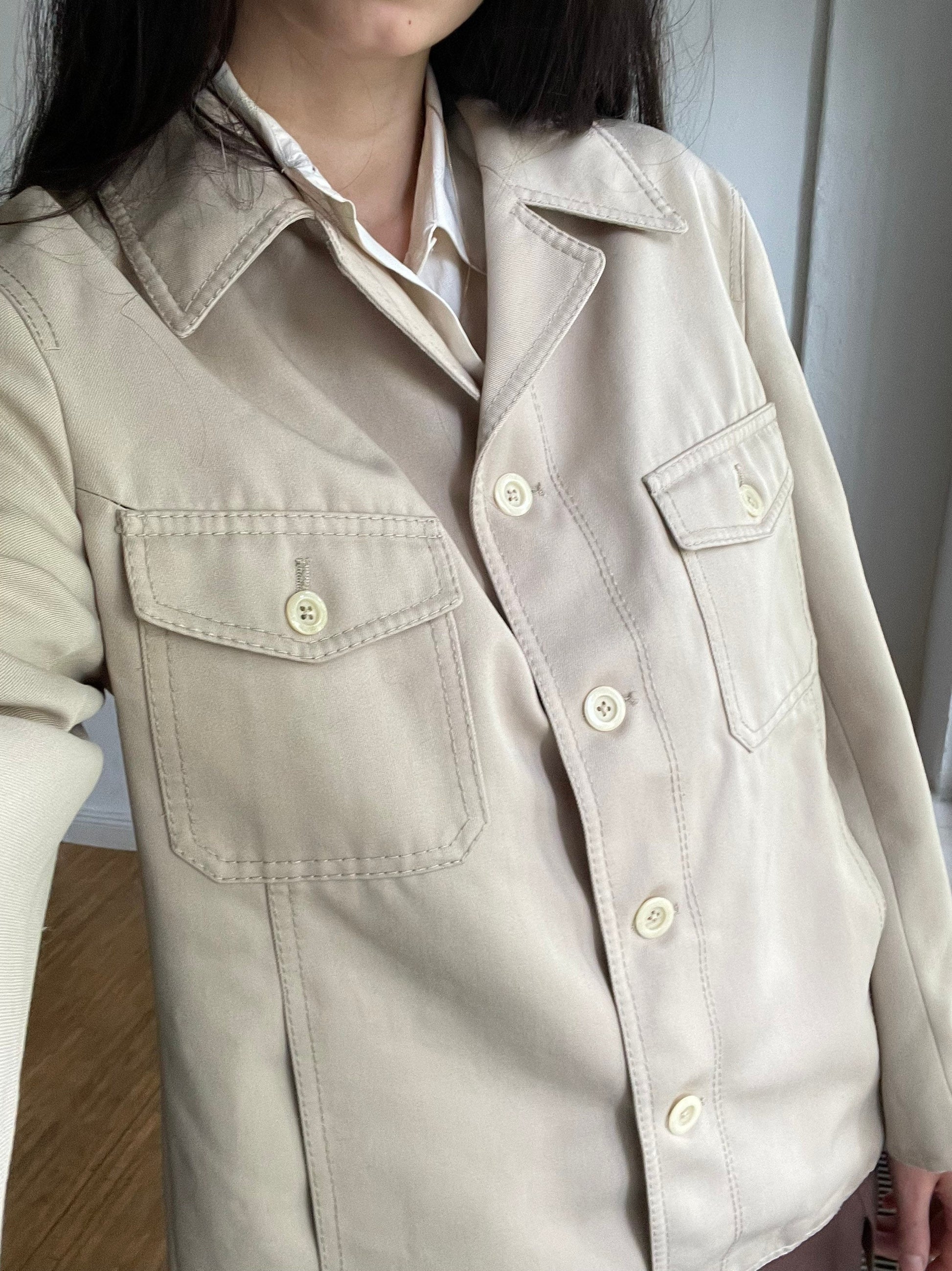 Vintage Mens Beige Jacket, Modern Cut, Lightweight Summer Blazer, Casual, Dark Academia Style, Oversized Fit, Trendy Wardrobe Essential