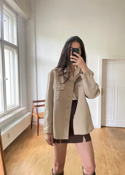 Modern Oversized Beige Jacket For Men — fabric close-up