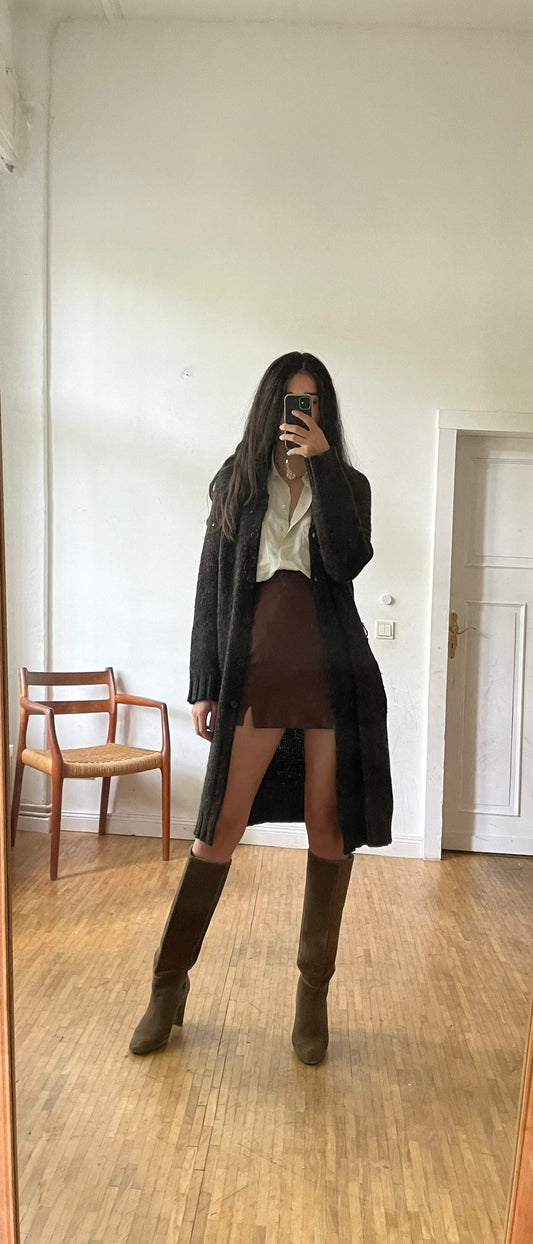 Vintage Marella Alpaca Wool Cardigan | Dark Brown Long Knit Button Up Soft Cozy Sweater Jacket 90s Minimalist Fall Layer Alexa Chung style