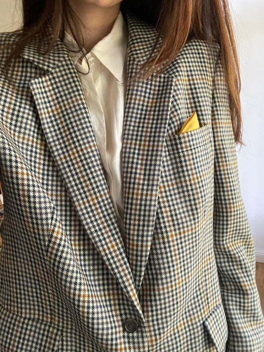 Burberrys' Vintage Wool Blazer | Houndstooth Check Mens Jacket with Pocket Square | Academia Style | Harry Styles Inspired Look