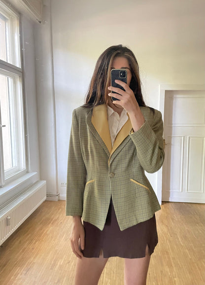 Vintage Yellow Wool Plaid Blazer — additional view 5