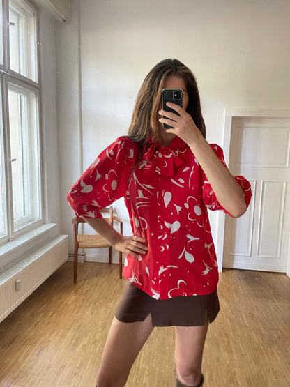 Vintage Frill Blouse in Red with Puff Sleeves — additional view 8