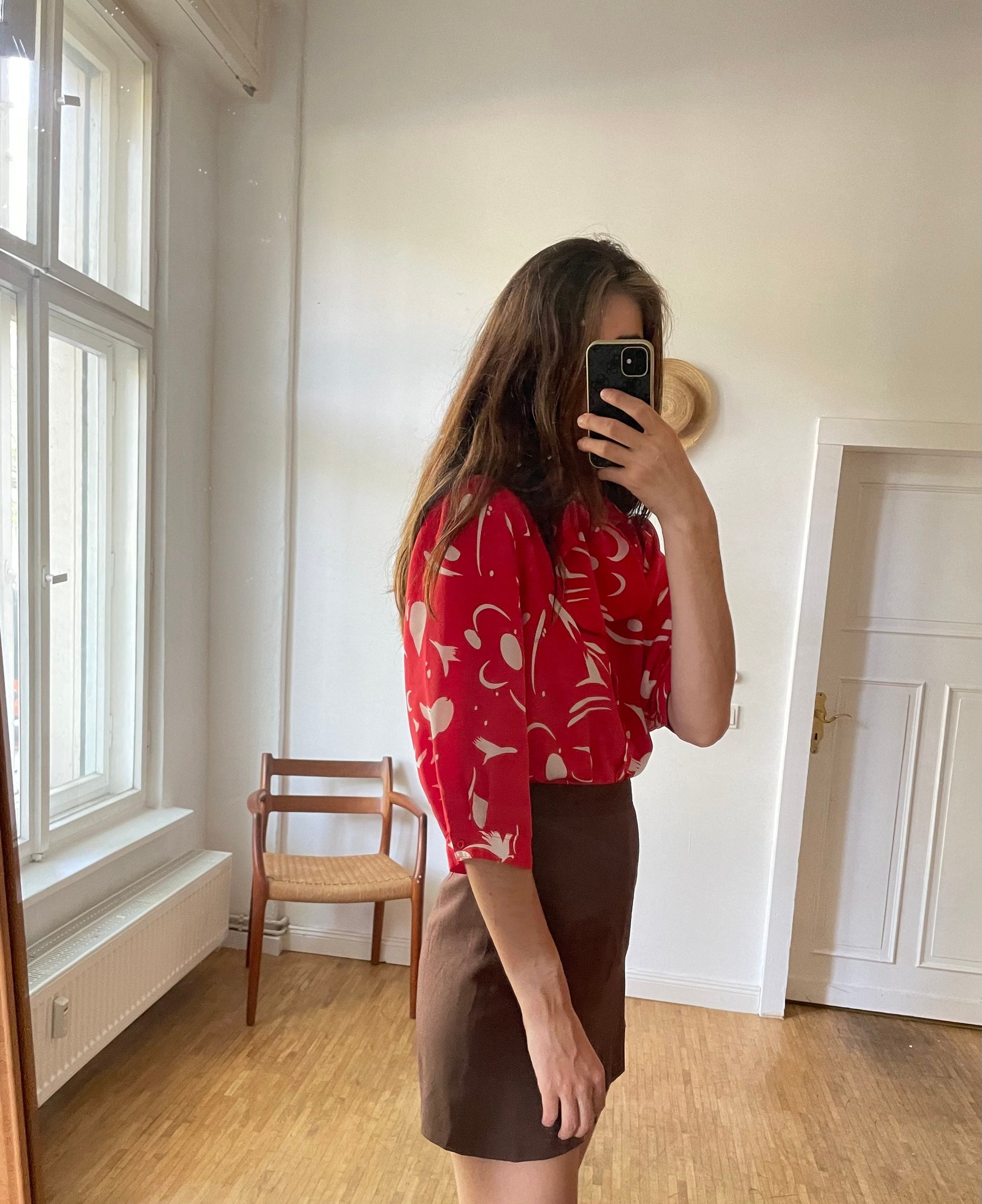 Redd secretary frill blouse, 80s does 60s, Puff sleeve retro women shirt, cute summer top, Half sleeve button up, Feminine shirt