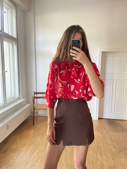 Vintage Frill Blouse in Red with Puff Sleeves
