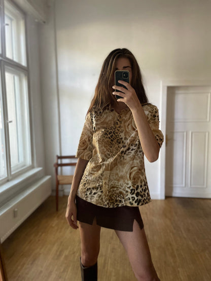 Vintage Floral Leopard Pattern Blouse — additional view 5