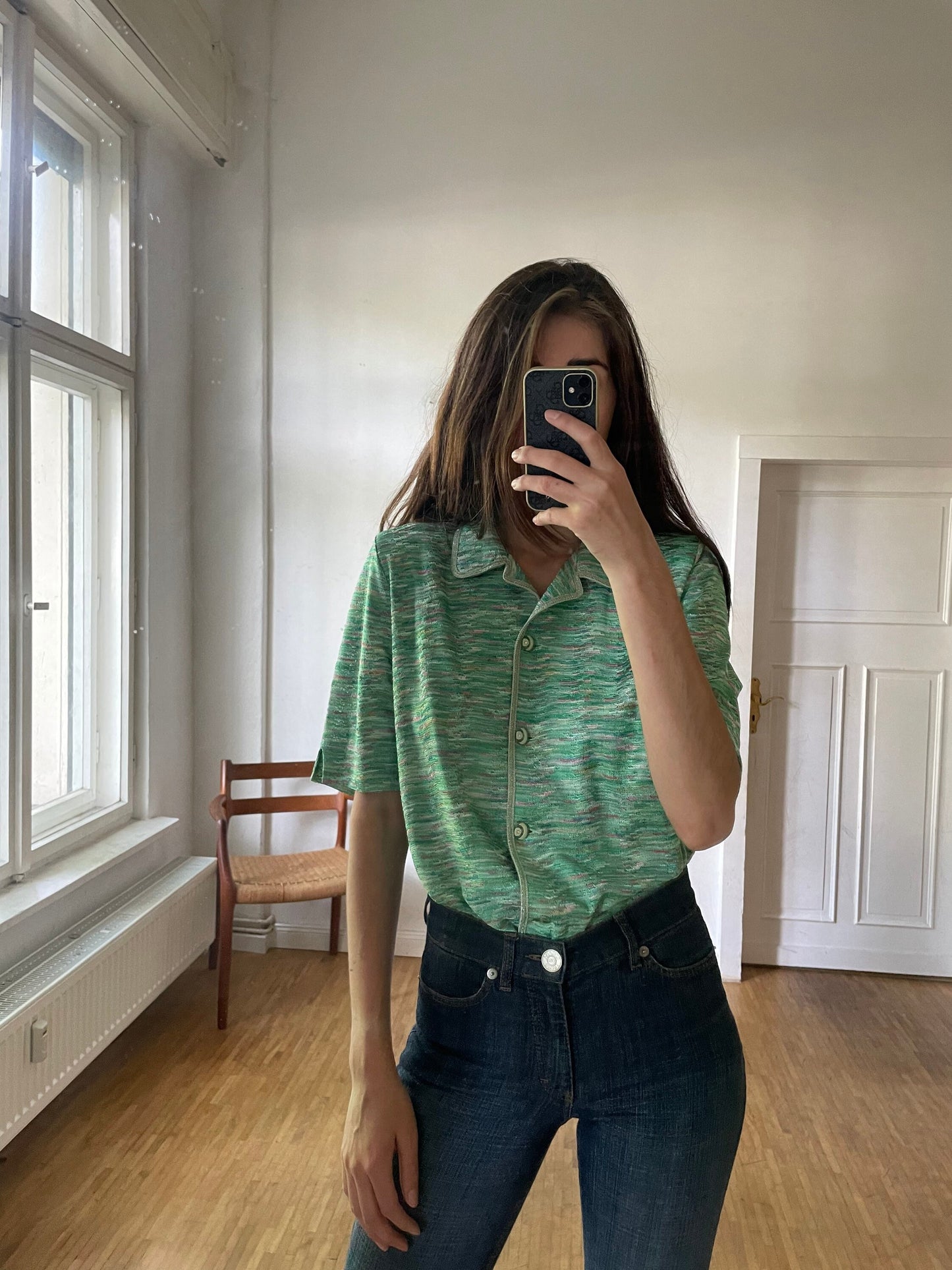 Vintage Green Tropical Summer Blouse, 80s Sheer Short Sleeve Feminine Shirt, Glittery Button-Up, Removable Padded Shoulders, M-L