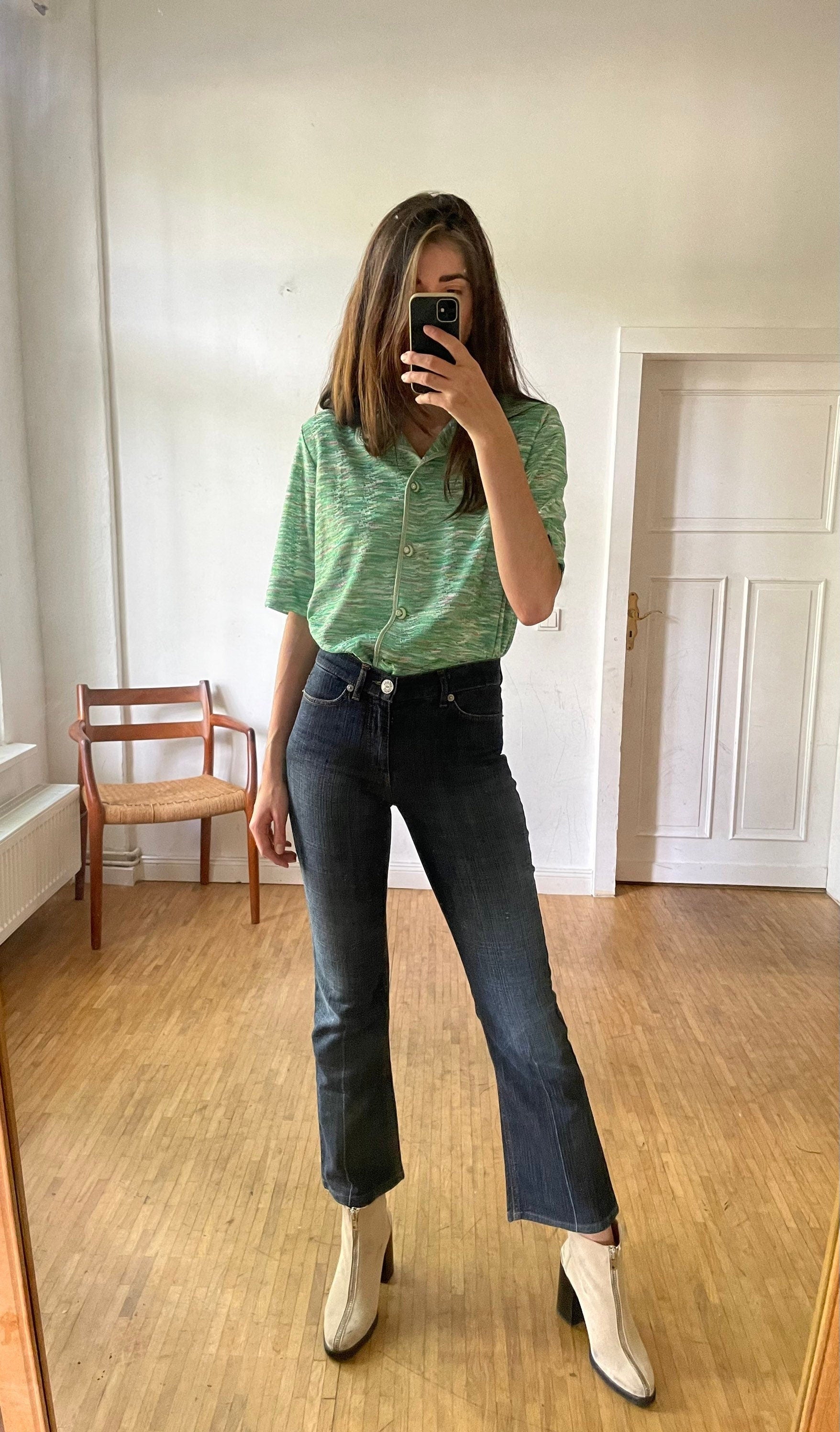 Vintage Green Tropical Summer Blouse, 80s Sheer Short Sleeve Feminine Shirt, Glittery Button-Up, Removable Padded Shoulders, M-L