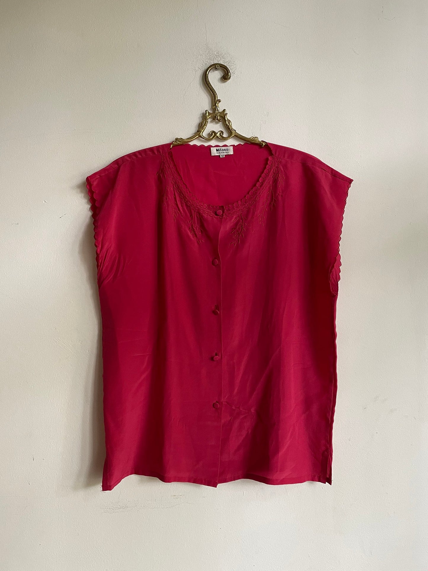 Magenta pink Silk woman blouse in Magenta, Vintage Romantic high quality button up shirt, Sexy summer shirt, Pink camisole,