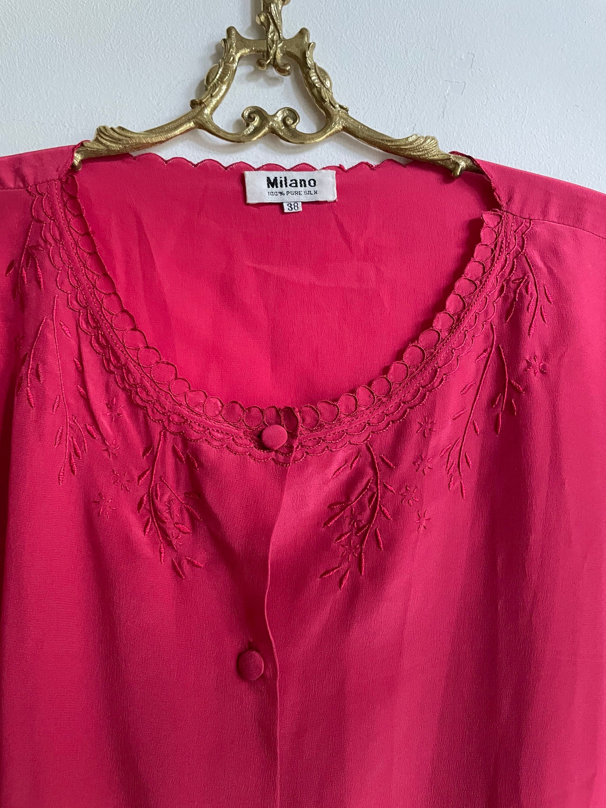Magenta pink Silk woman blouse in Magenta, Vintage Romantic high quality button up shirt, Sexy summer shirt, Pink camisole,