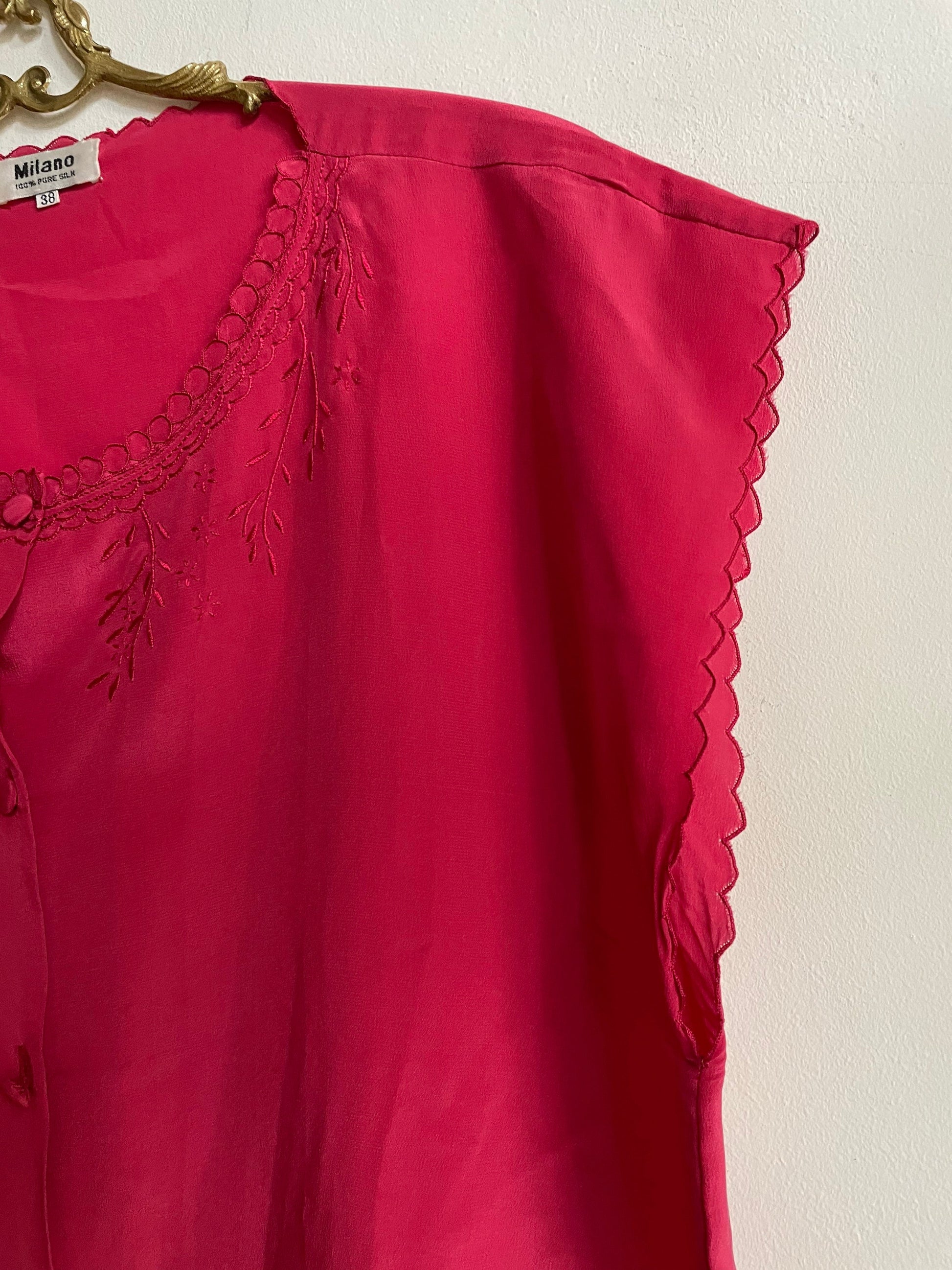 Magenta pink Silk woman blouse in Magenta, Vintage Romantic high quality button up shirt, Sexy summer shirt, Pink camisole,