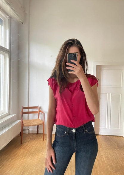 Magenta Pink Silk Blouse — fabric close-up