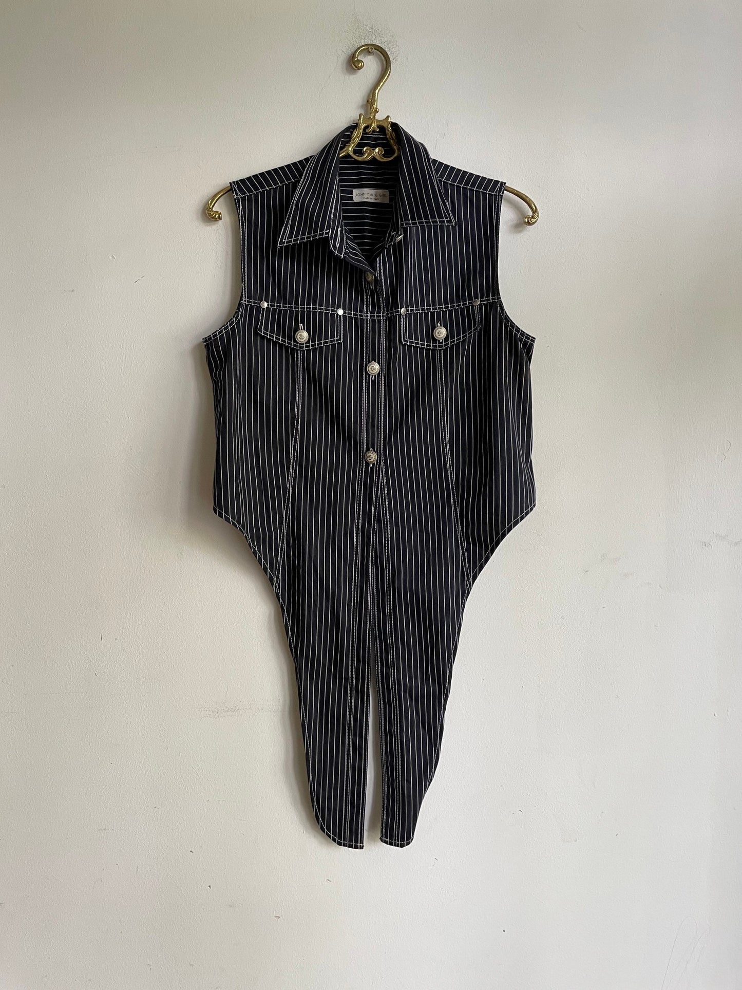 Denim Black and white striped cropped summer camisole, Knot tie shirt, Retro woman clothing, Feminine top, Cute shirt, S