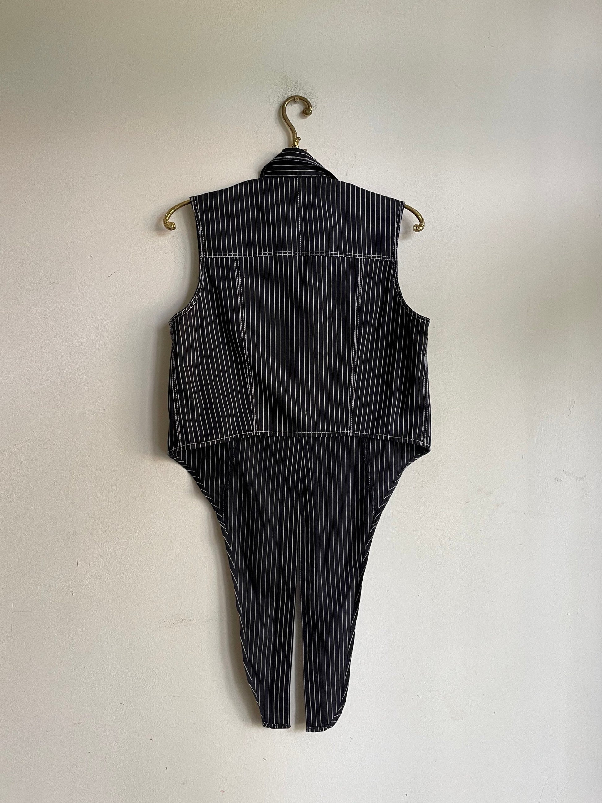 Denim Black and white striped cropped summer camisole, Knot tie shirt, Retro woman clothing, Feminine top, Cute shirt, S