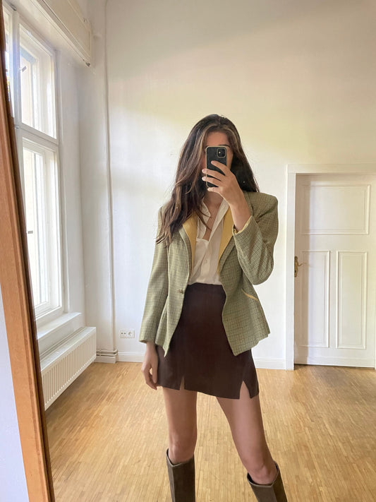 Luigi Auletta vintage yellow plaid blazer, Wool designer colourful blazer, Retro smart women's clothing, Girl boss outfit,