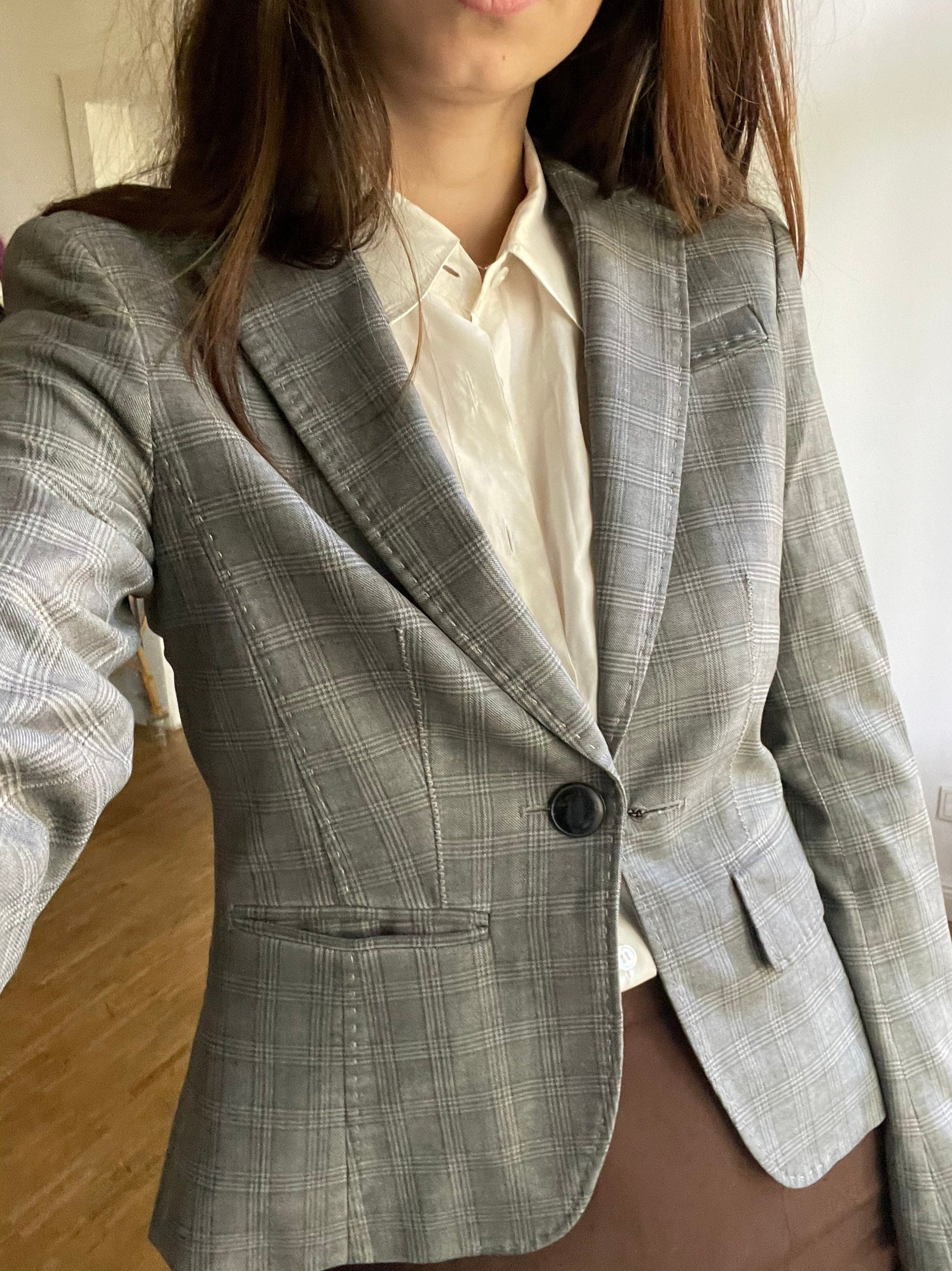Marc Cain blazer, Grey short formal blazer jacket, Classic blazer, Summer blazer, Grey colour, Designer clothing, S