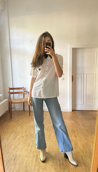 Vintage White Embroidered Blouse With Golden Buttons — additional view 5