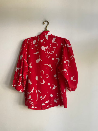 Vintage Frill Blouse in Red with Puff Sleeves — additional view 6