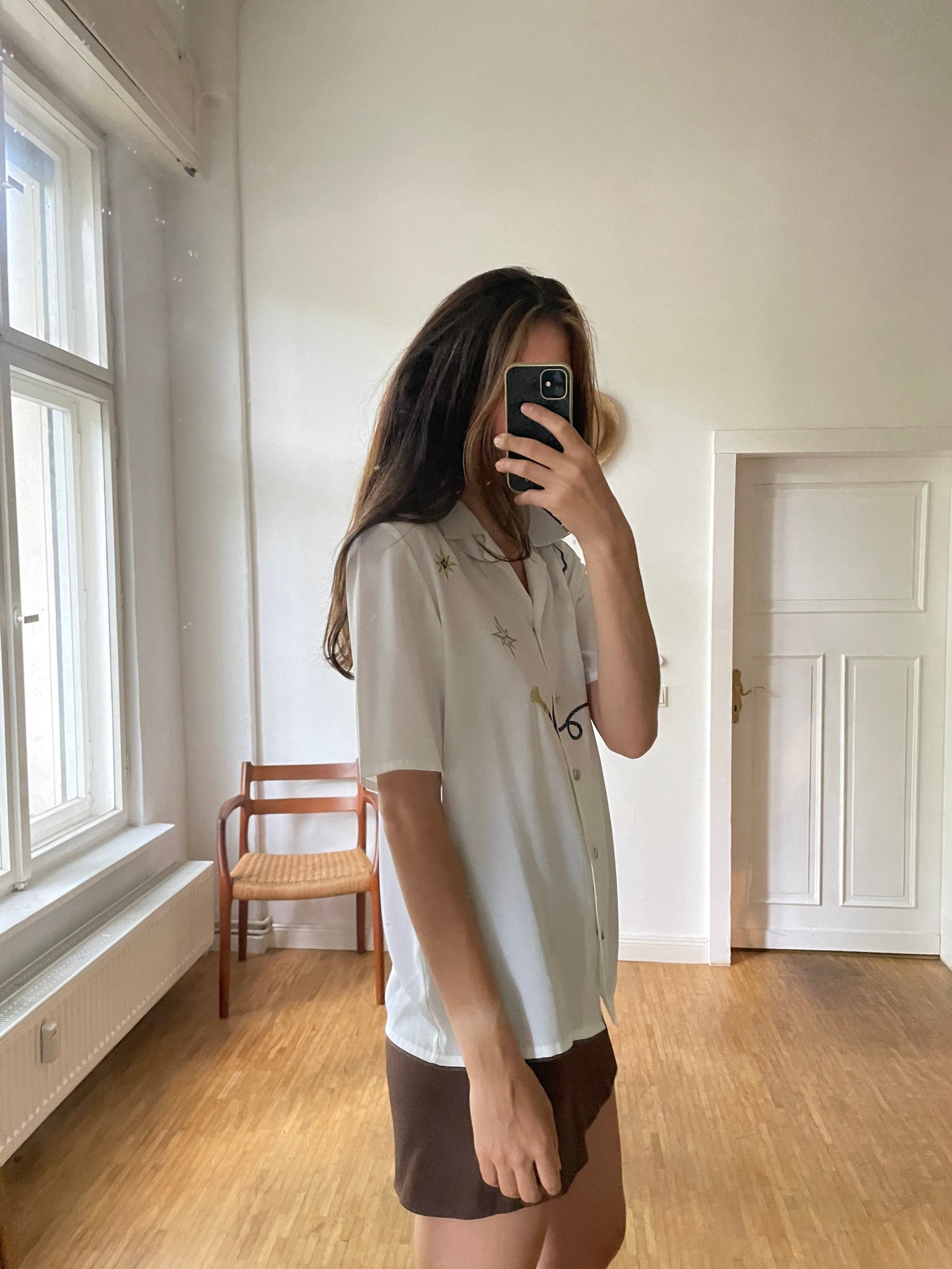 White Sailor vintage woman blouse, Maritime themed shirt, Oversized blouse, button up statement blouse, Deadstock women's clothing