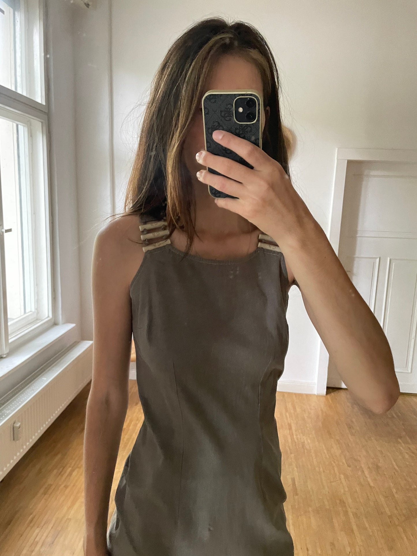 Caroline Biss cotton brown pencil dress, Vintage earthy designer dress