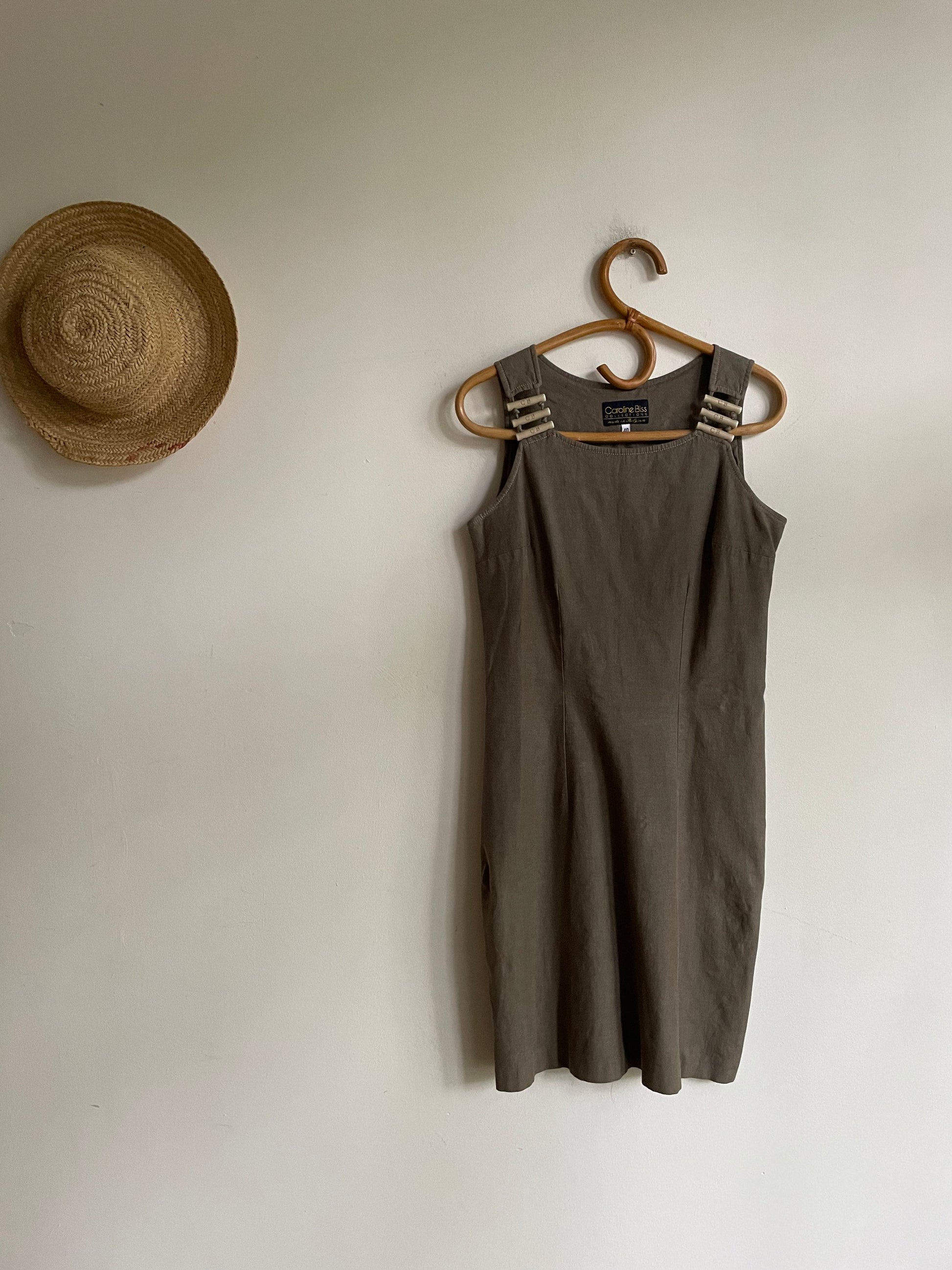 Caroline Biss cotton brown pencil dress, Vintage earthy designer dress