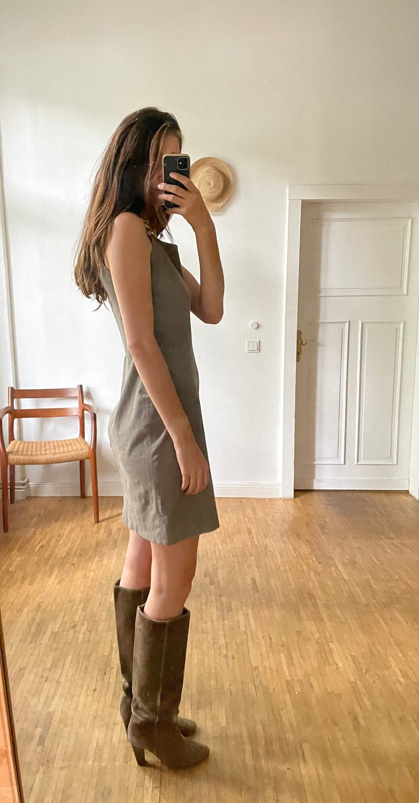 Caroline Biss cotton brown pencil dress, Vintage earthy designer dress