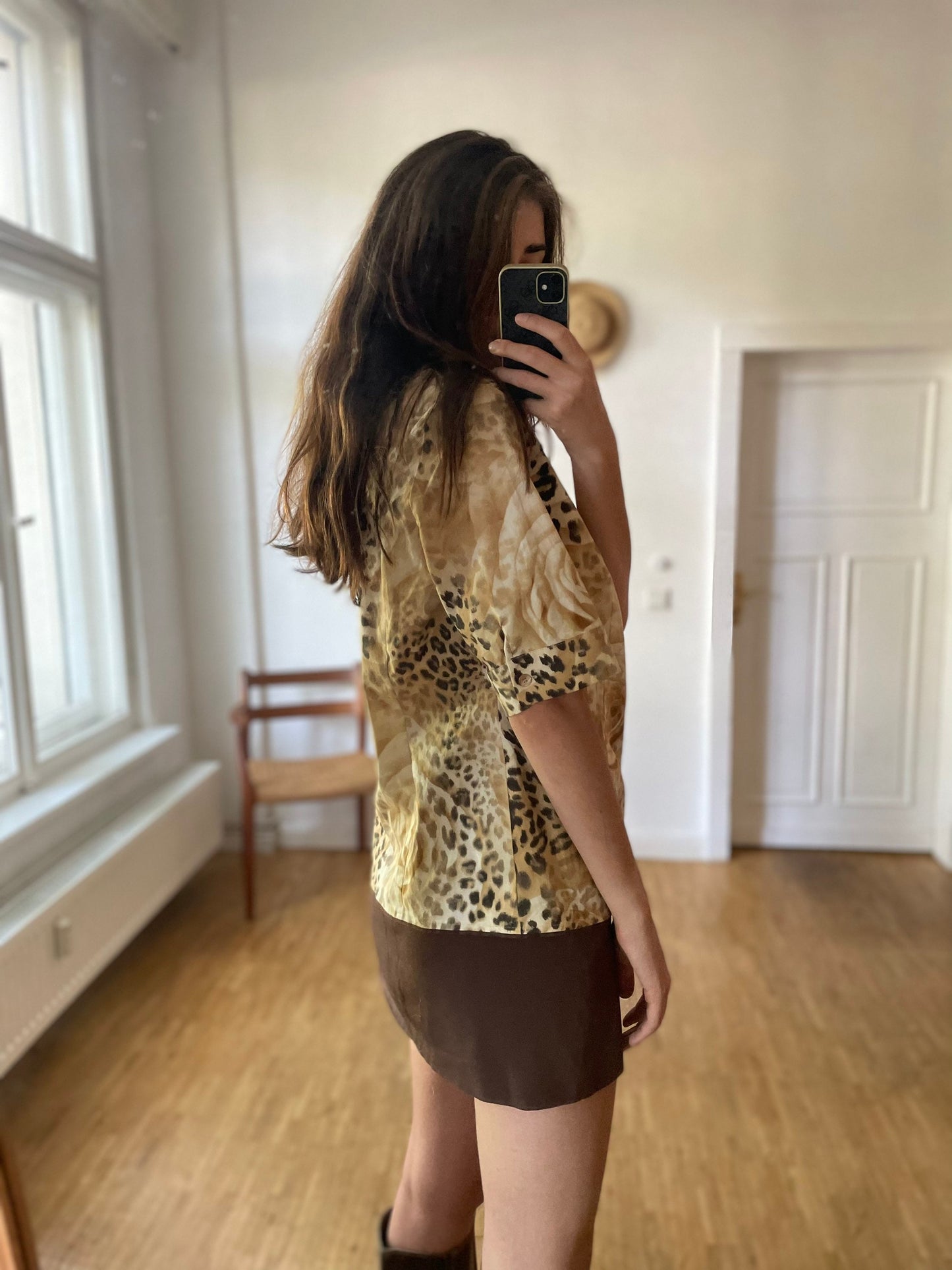 Vintage leopard pattern floral women's blouse, 80s patterned retro shirt, floral button up shirt, Vintage romantic top, Panther shirt