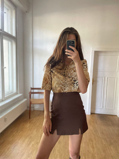Vintage Floral Leopard Pattern Blouse — back view