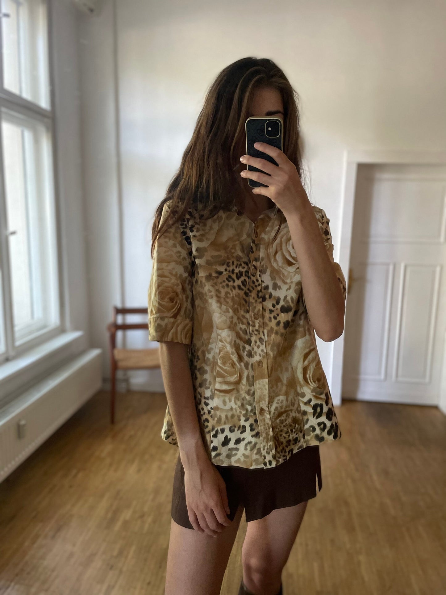 Vintage leopard pattern floral women's blouse, 80s patterned retro shirt, floral button up shirt, Vintage romantic top, Panther shirt