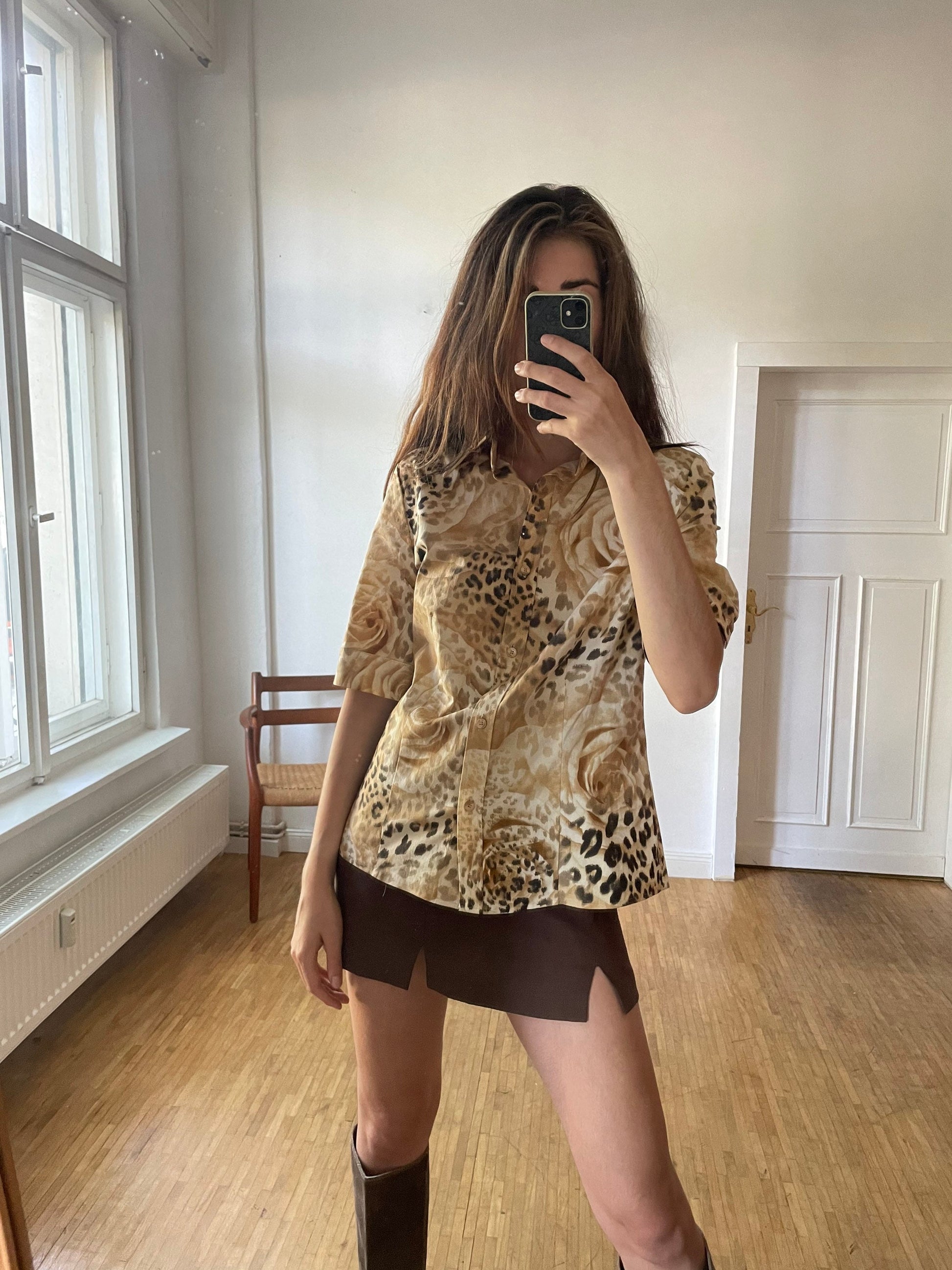 Vintage leopard pattern floral women's blouse, 80s patterned retro shirt, floral button up shirt, Vintage romantic top, Panther shirt