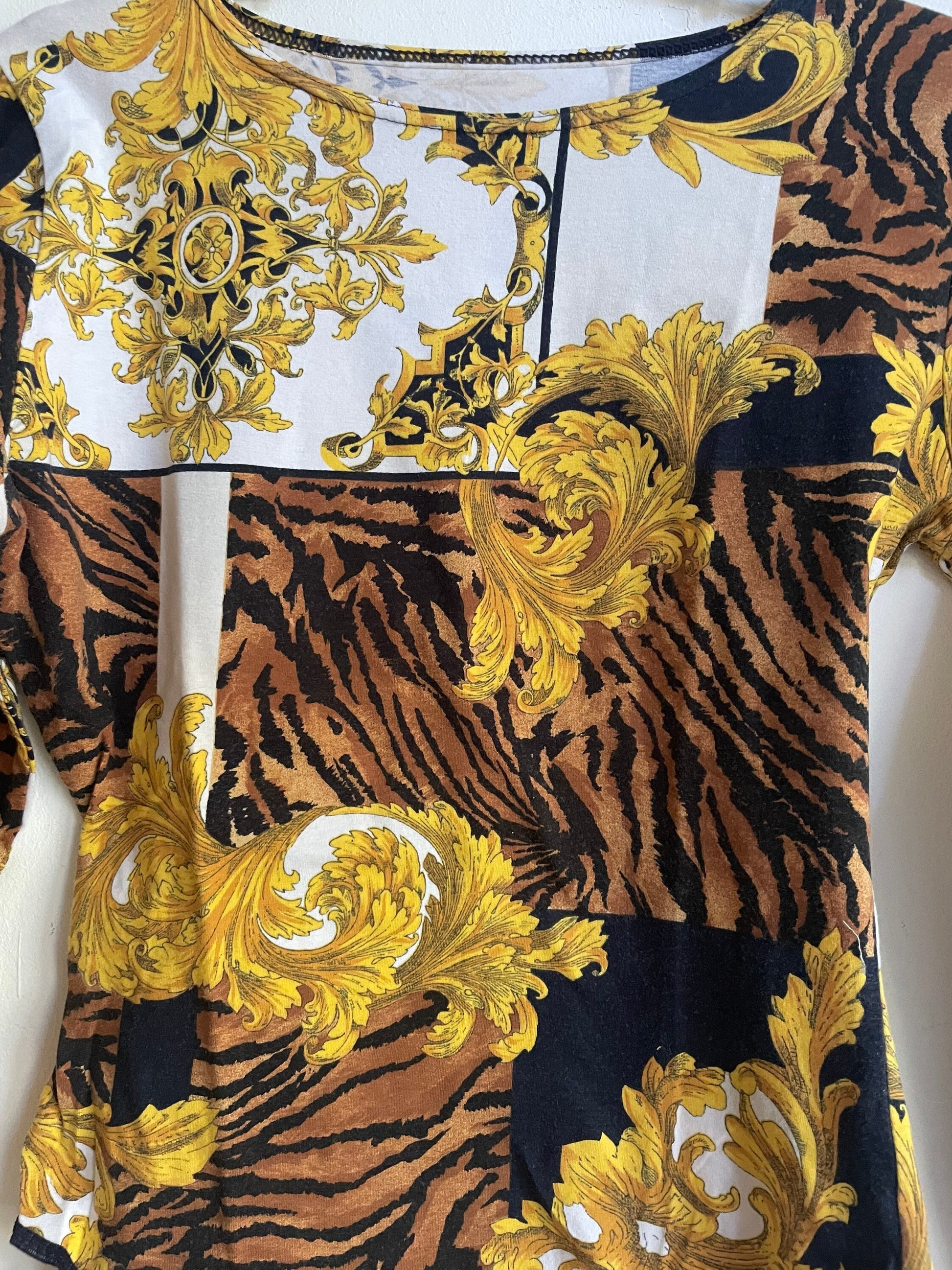 Vintage Baroque bodysuit, Retro long sleeve woman once piece, Dance clothing for women, Tiger print body