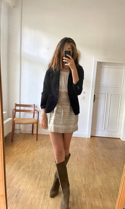 Dark Blue Velvet Women's Blazer — fabric close-up