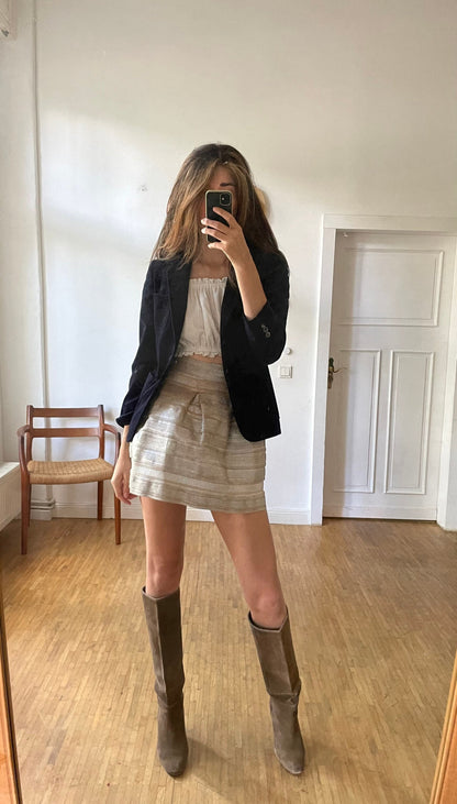 Dark Blue Velvet Women's Blazer — back view