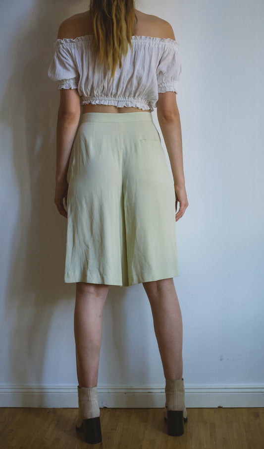 Vintage silk designer skorts, knee length shorts, high waist trousers,