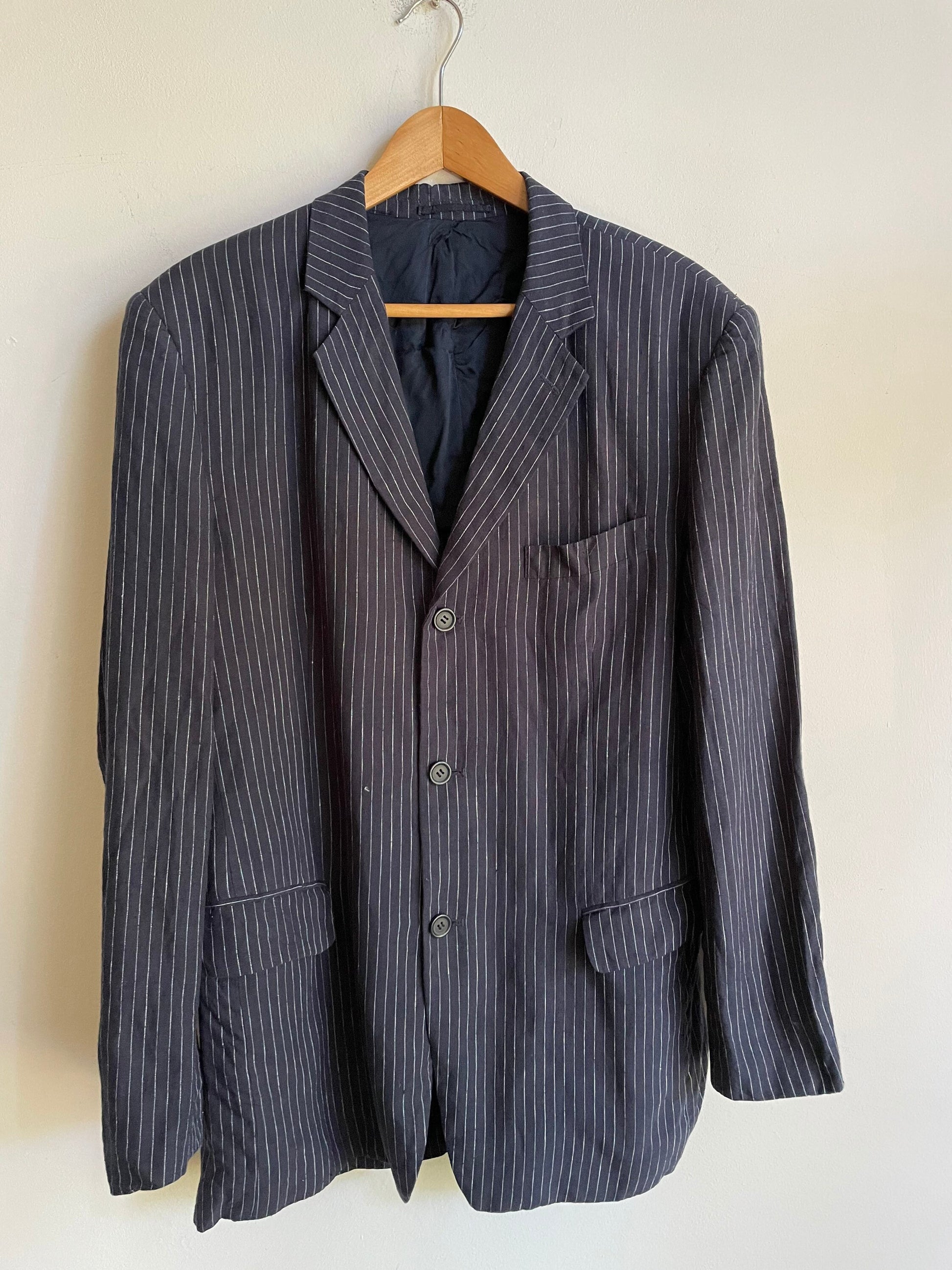 Navy blue pin stripe blazer jacket, Vintage smart jacket, Dark Academia blazer, Girlboss clothing, Emily in Paris blazer, Oversized coat