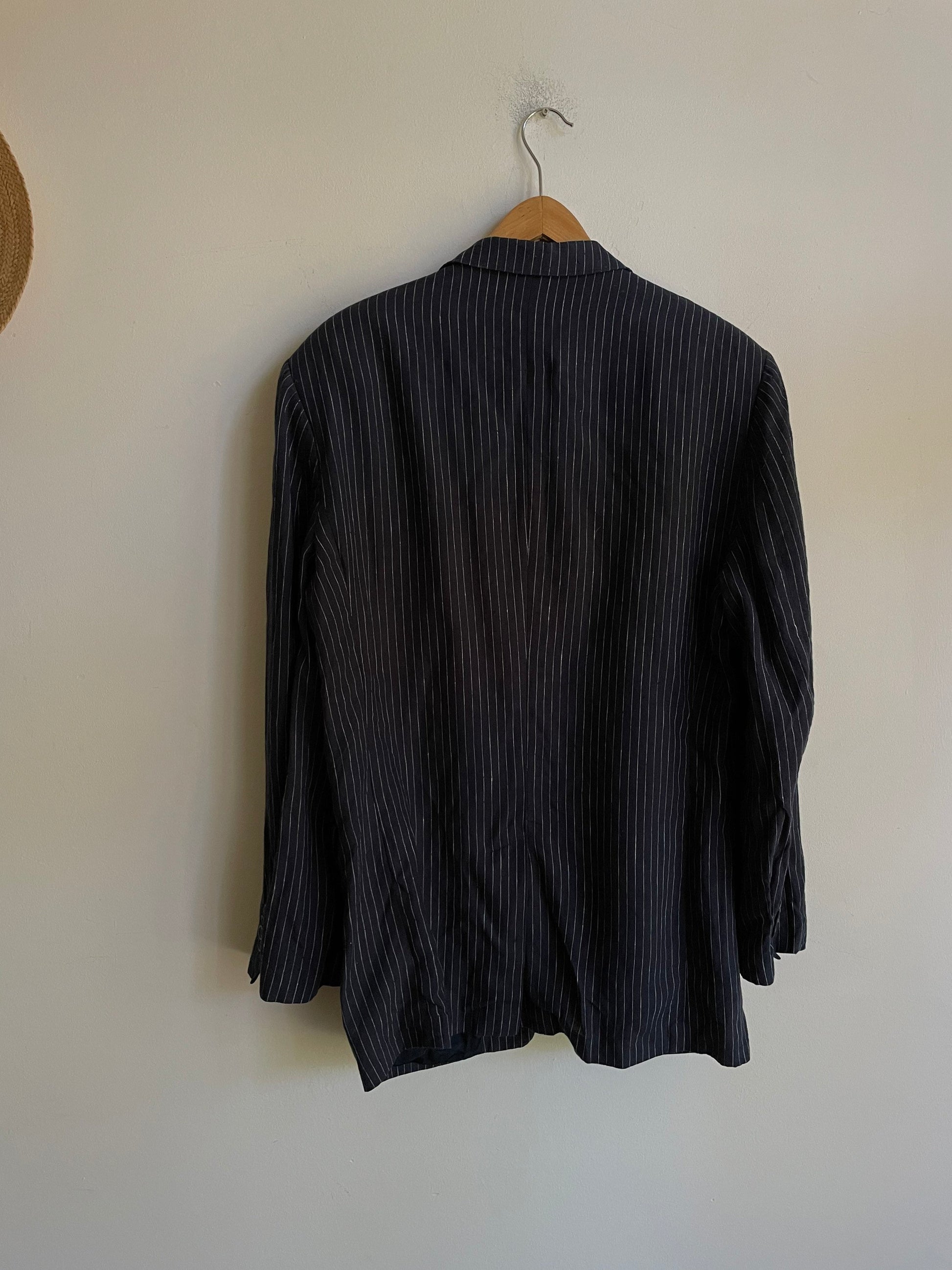 Navy blue pin stripe blazer jacket, Vintage smart jacket, Dark Academia blazer, Girlboss clothing, Emily in Paris blazer, Oversized coat