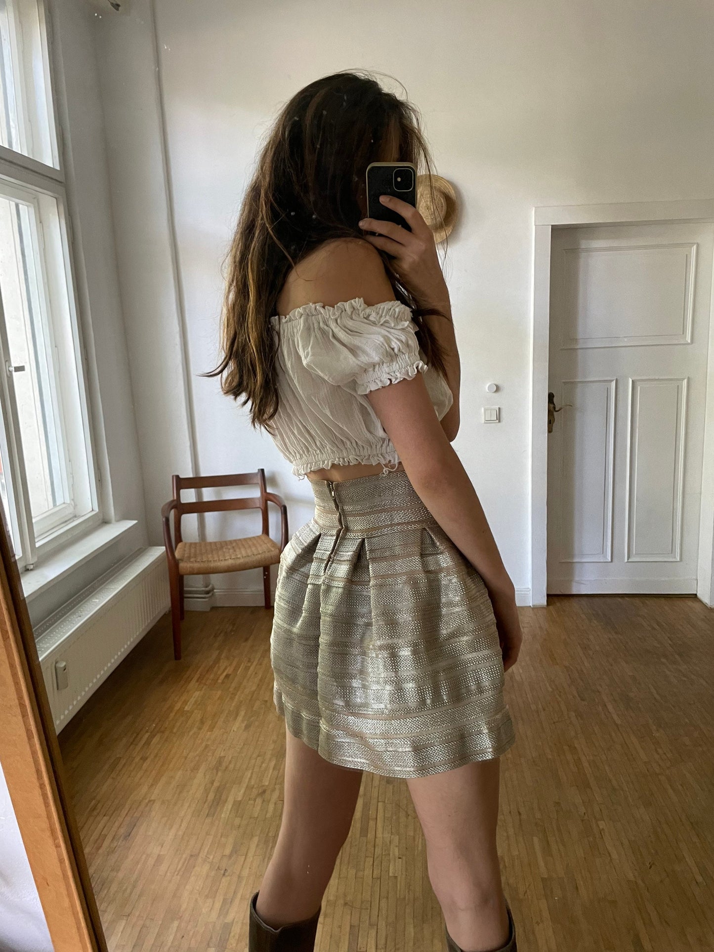 Festive silver and gold high waist mini skirt, Showstopper balloon skirt, New Years eve party outfit, Vintage unique metallic mini skirt