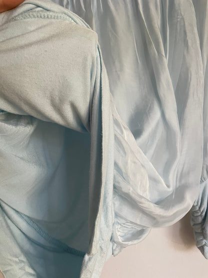 Vintage Pastel Blue Silk Blouse, Sheer Off-Shoulder Top